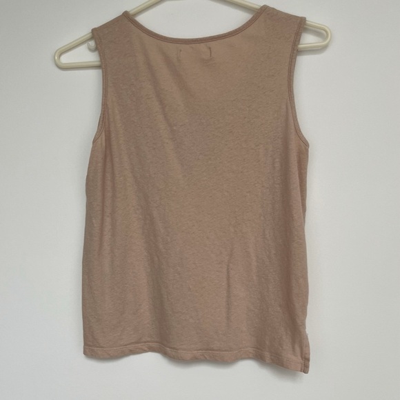 OAK + FORT 100% natural linen and cotton minimalist buttoned tan Henley tank top - Picture 5 of 6